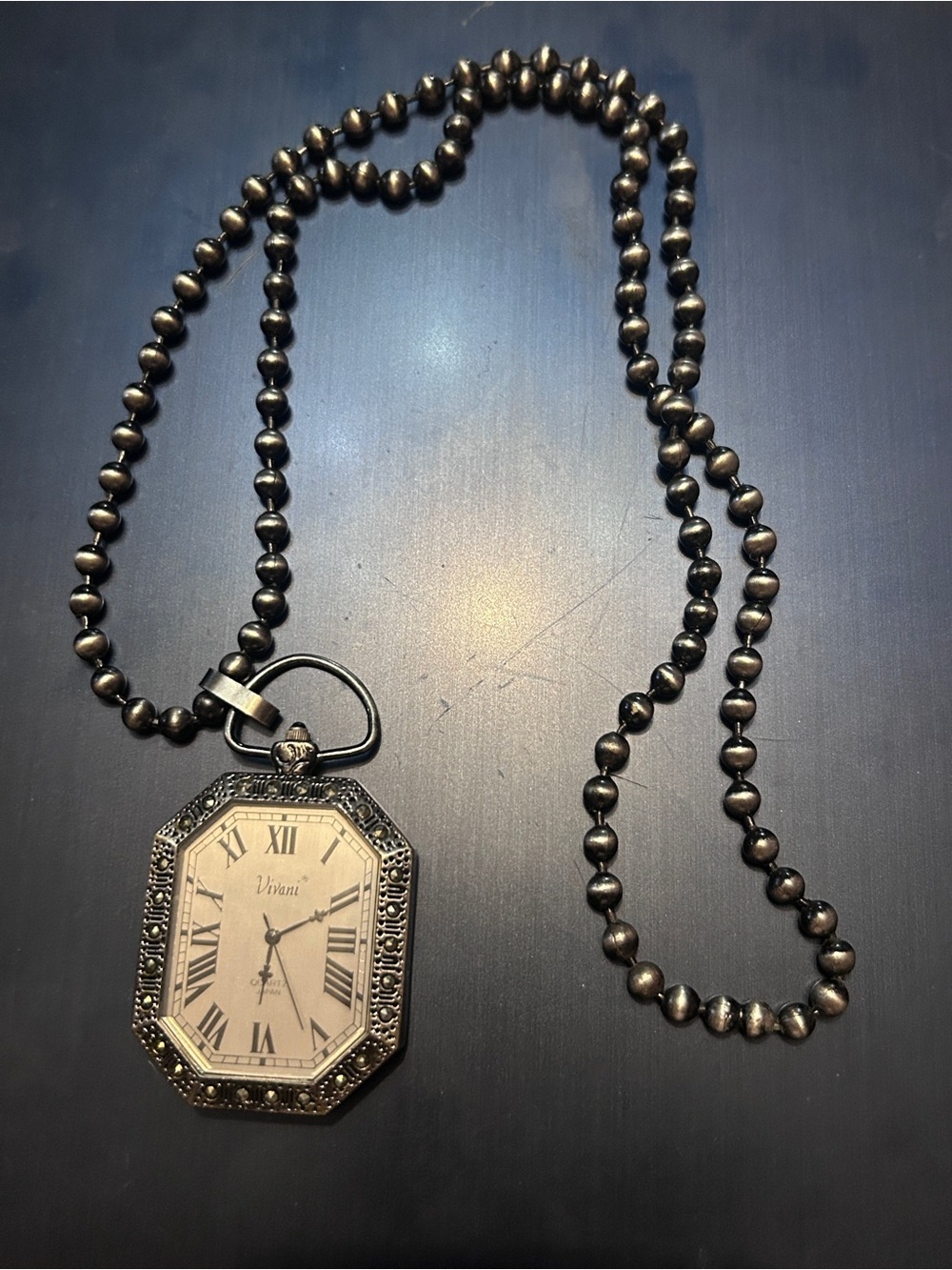 Vintage-Inspired Octagonal Pocket Watch Necklace - Bronze Tone